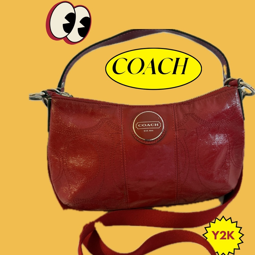 Coach G1026-F15141 Patent Leather Signature Stitch Shoulder Strap/Crossbody Bag.